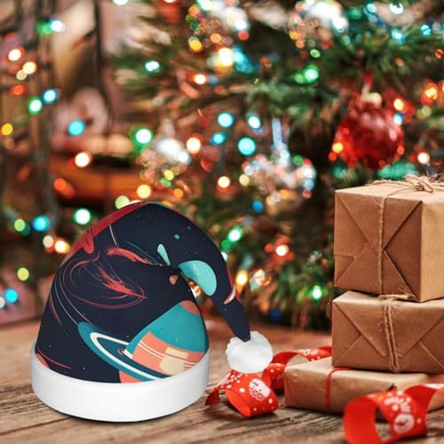 QINZHENG LED Christmas Hat with Space Planets Print for Adults