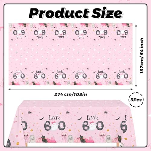 MEHOFOND 3pcs Little Boo Tablecloths Pink Halloween Decorations