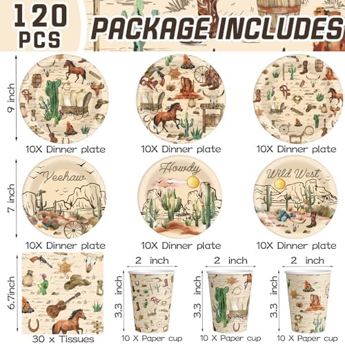 120 Pcs Denim Western Party Supplies for 30 Guests
