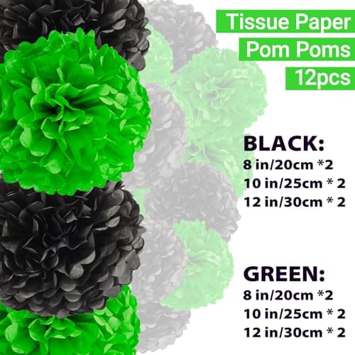 Capesaro Black Green Tissue Paper Pom Poms 12PCS Decorations