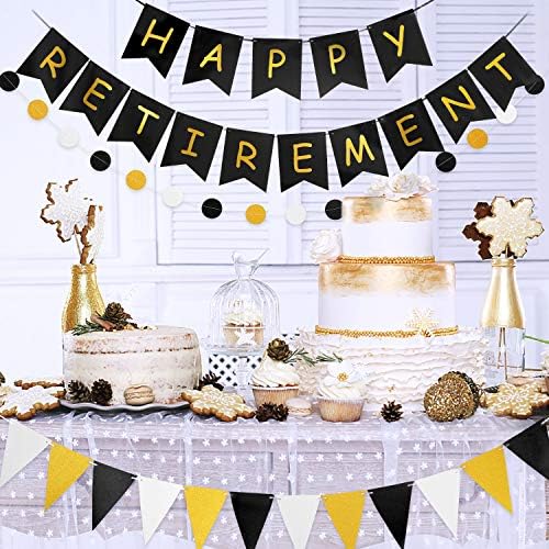 Happy Retirement Banner Black Gold Decorations Kit