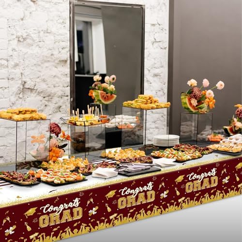 Chiazllta 3 Piece Graduation Tablecloth Set Maroon Gold