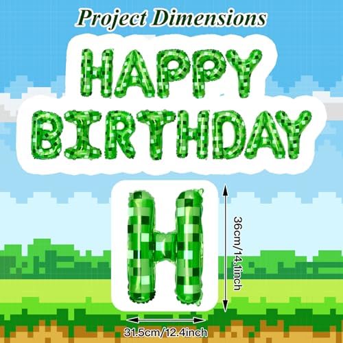 Pixel Themed Happy Birthday Banner Decor Kit with Balloons