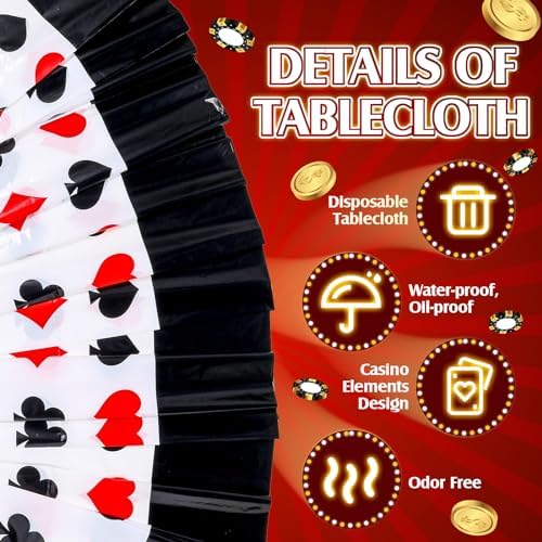 Hosuly 3 Pcs Casino Tablecloths Poker Theme Black 51x108 Inch