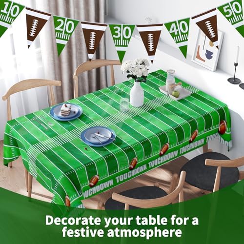 MATUFF Football Tablecloth 54x108 2 Pack with 2 Triangle Banners