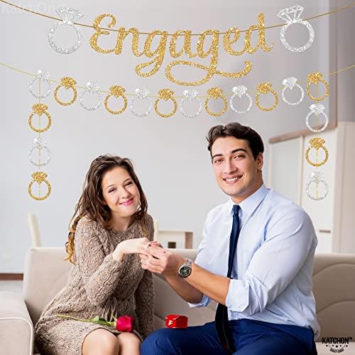 KatchOn Gold and Silver Glitter Engagement Banner - 10 Feet 2 Strings No DIY