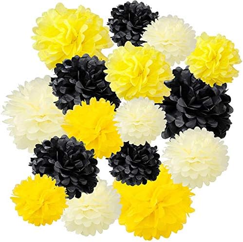 Set of 16 Black Yellow Bee Party Decorations