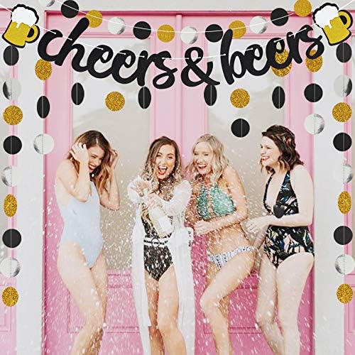 Cheers Beers Black Glitter Circle Dots Garland for Parties