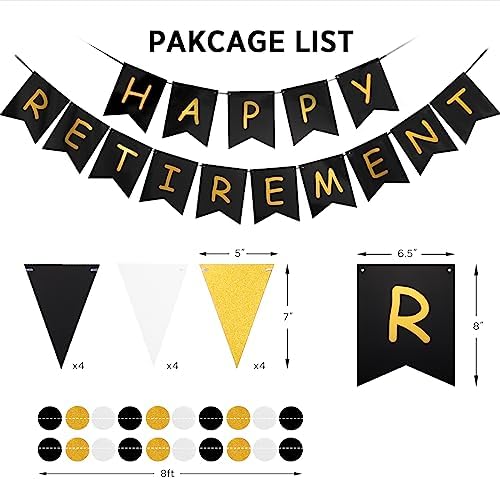 Happy Retirement Banner Black Gold Decorations Kit