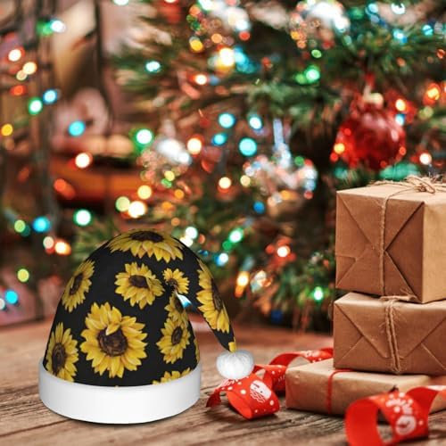 QINZHENG Golden Sunflowers Santa Hat for Women