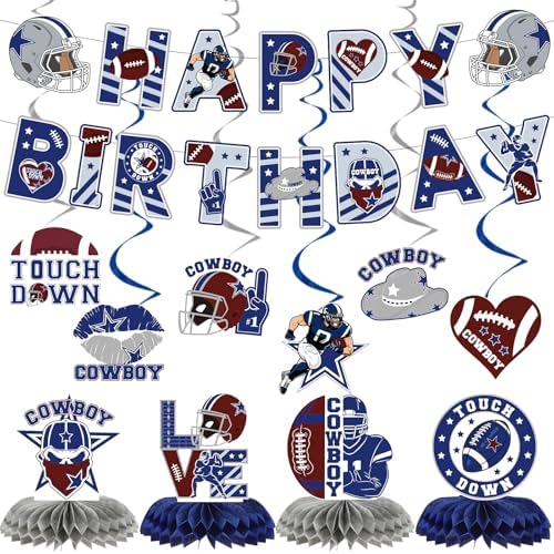 Cowboy Birthday Decorations 12 Piece Blue Football Banners Set