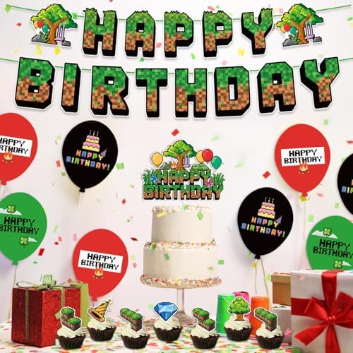 Green and Brown Gaming Birthday Party Decorations 32pcs
