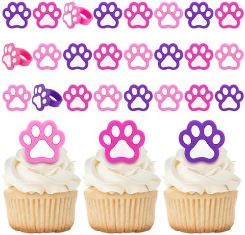 48 Pcs Dog Theme Cupcake Rings Toppers Decorations