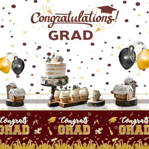 Chiazllta 3 Piece Graduation Tablecloth Set Maroon Gold