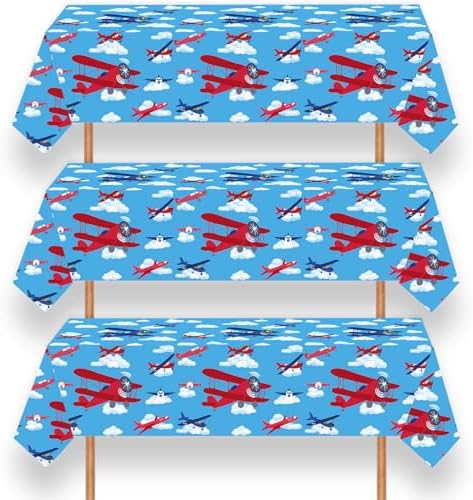 Letromp 3 Pcs Airplane Tablecloth 54x108 Inch Party Decor