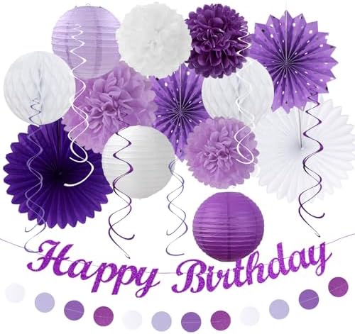 Purple Lilac Lavender White Birthday Party Decor Kit 21pcs