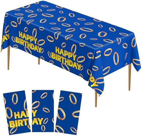 3 Pcs Blue with Gold Ring Print Tablecloth for Birthday Parties