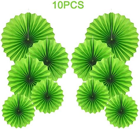 Green Hanging Paper Fans Decor Set 10 Pieces