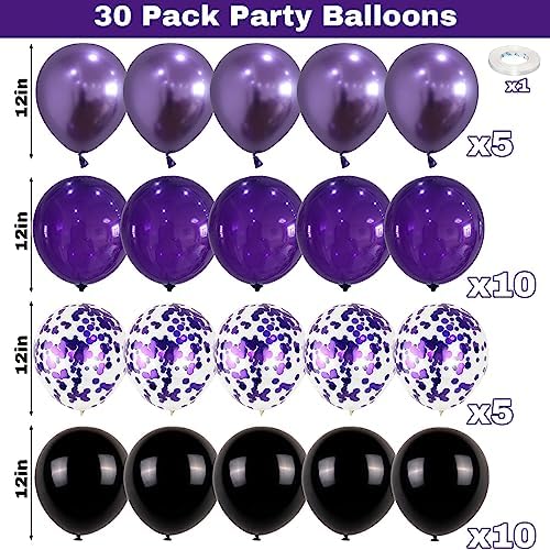 12 Inch Purple Black Balloons Party Decor Set