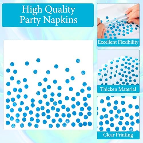 100 Pcs Iridescent Blue Plates and Napkins Party Set