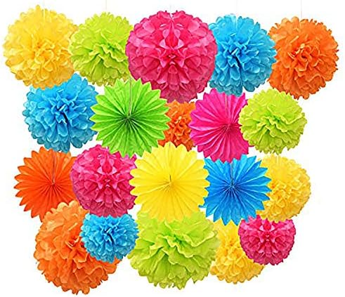 PINSUKO Paper Pom Poms and Fans Set of 20