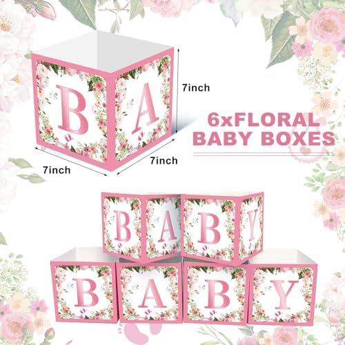 6 Pack 7x7x7 Inch Pink Floral Baby Shower Centerpieces