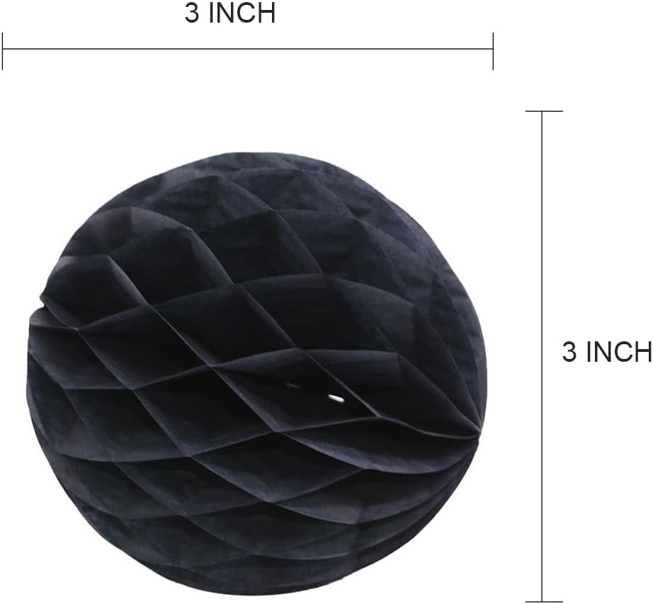 8 Piece 3 Inch Honeycomb Party Decor Balls Set Black
