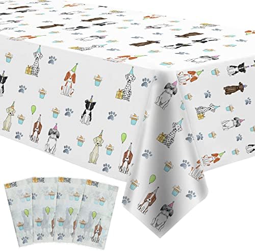 Xigejob Puppy Dog Birthday Tablecloth Set - 4 Pack 54x108 Inches