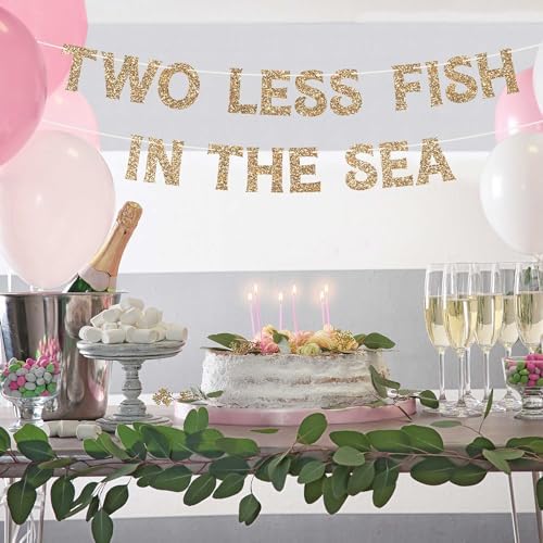 Pre-Strung Two Less Fish In The Sea Banner - Gold Glitter