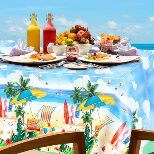 PHOGARY 3PCS Disposable Plastic Beach Tablecloth 54X108 Summer Party Decor