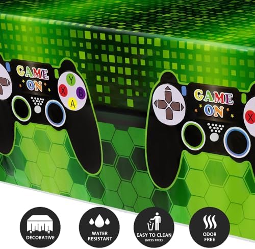 WERNNSAI Video Game Table Cover 108x54 Inch Disposable Plastic Tablecloth