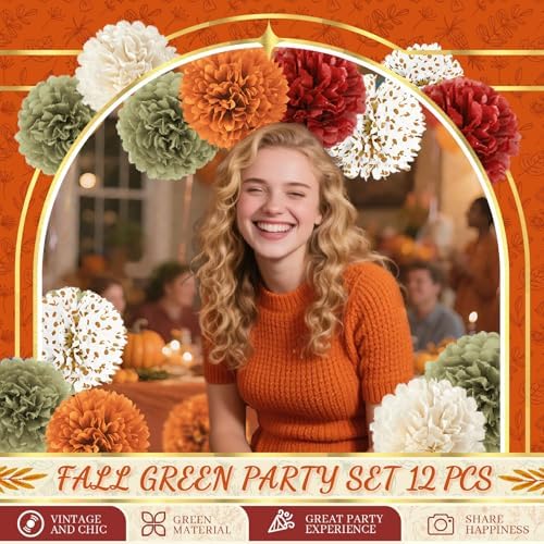 NICROLANDEE Fall Tissue Pom Poms Decorations 12 PCS