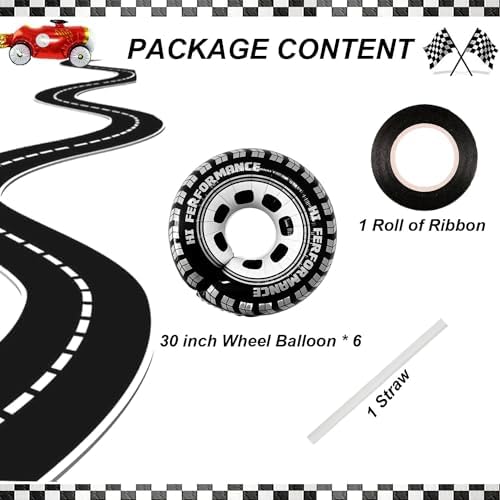 30 Inch Race Car Wheel Balloons 6Pcs Party Decor