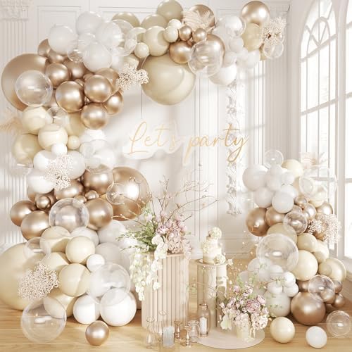 White Sand Metallic Champagne Gold Balloons Garland Arch Kit 152PCS