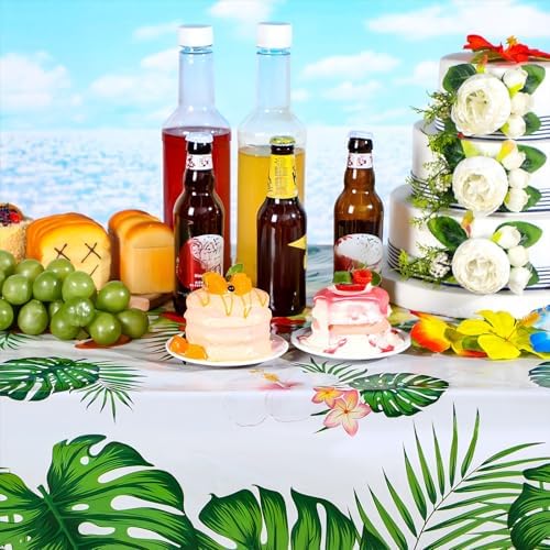 Tatuo 3 Pcs Plastic Hawaiian Tablecloths Green Summer Party Decorations