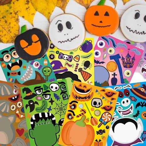 24 Sheets Halloween Stickers - Kids Craft Set with Pumpkin Mummy Zombie Vampire Themes