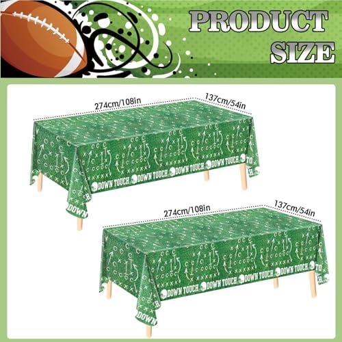PHOGARY 3 Pack Green Football Tablecloths 54x108in