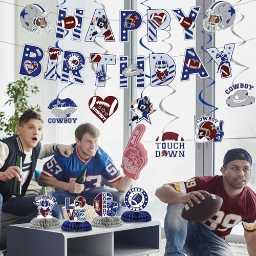 Cowboy Birthday Decorations 12 Piece Blue Football Banners Set