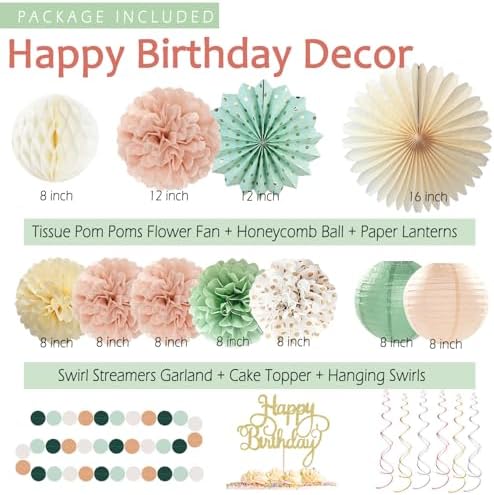 Sage Green Blush Pink Birthday Decorations for Women Girls