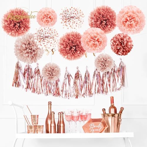 NICROLANDEE Rose Gold Tissue Paper Pom Poms 12PCS