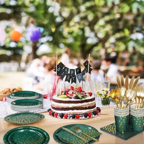 175Pcs Green Plates Napkins Party Supplies Set