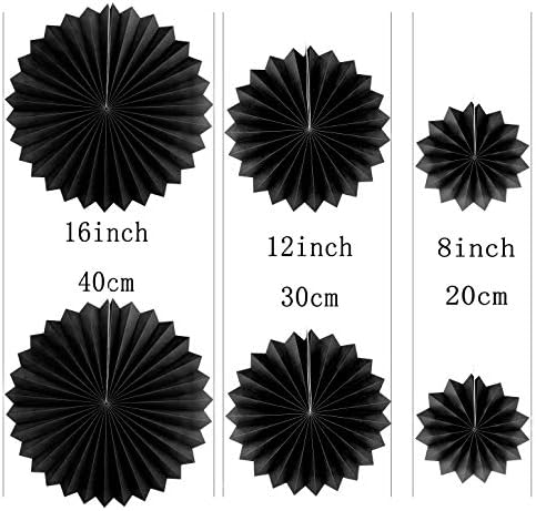 Black Green Party Hanging Paper Fans Decorations - 12pc