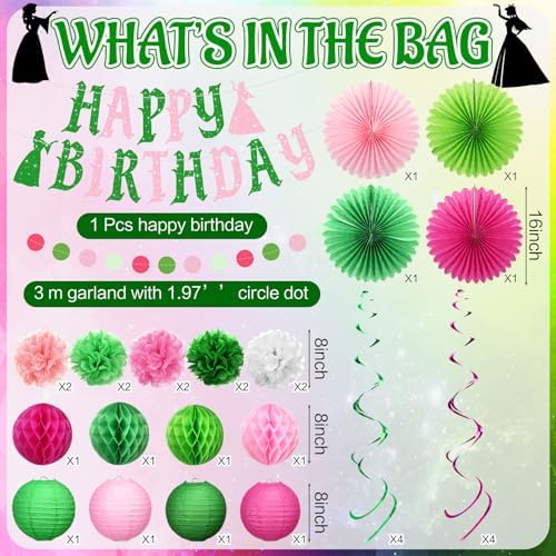 Pink and Green Witch Birthday Decorations Set of 28