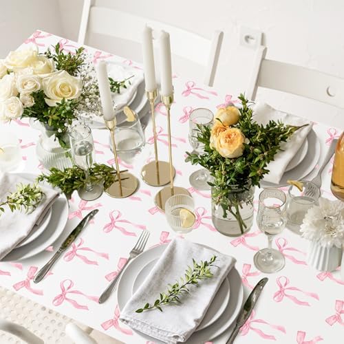 Oudain 6 Pcs Pink Bow Table Cloth 54x108 Inch