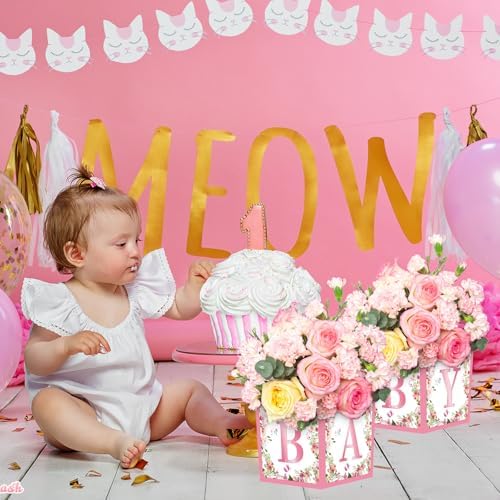 6 Pack 7x7x7 Inch Pink Floral Baby Shower Centerpieces