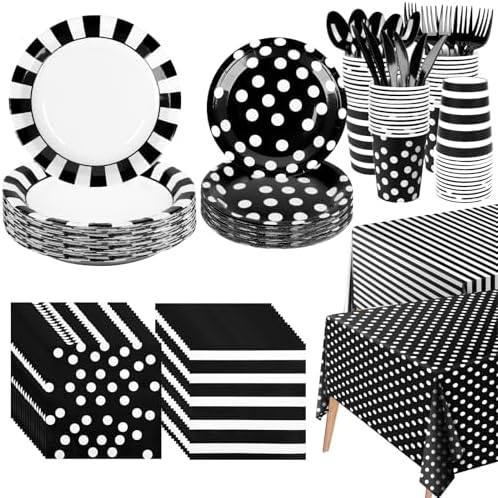 170 Pieces Black and White Party Supplies Set for 24 Guests