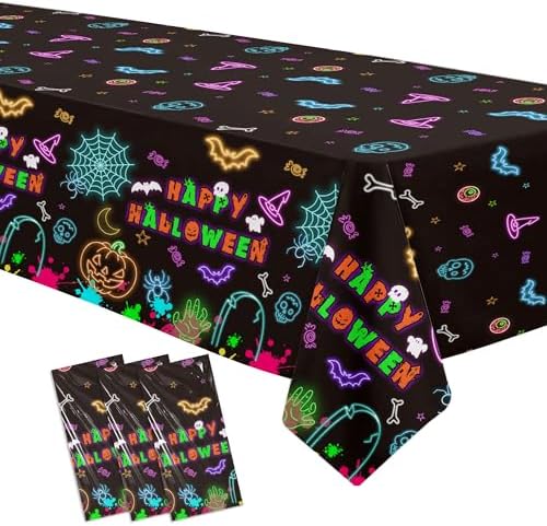 Neon Halloween Party Tablecloths 3 Pack