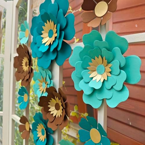 Turquoise Chocolate Paper Flowers Set of 12 for Decor