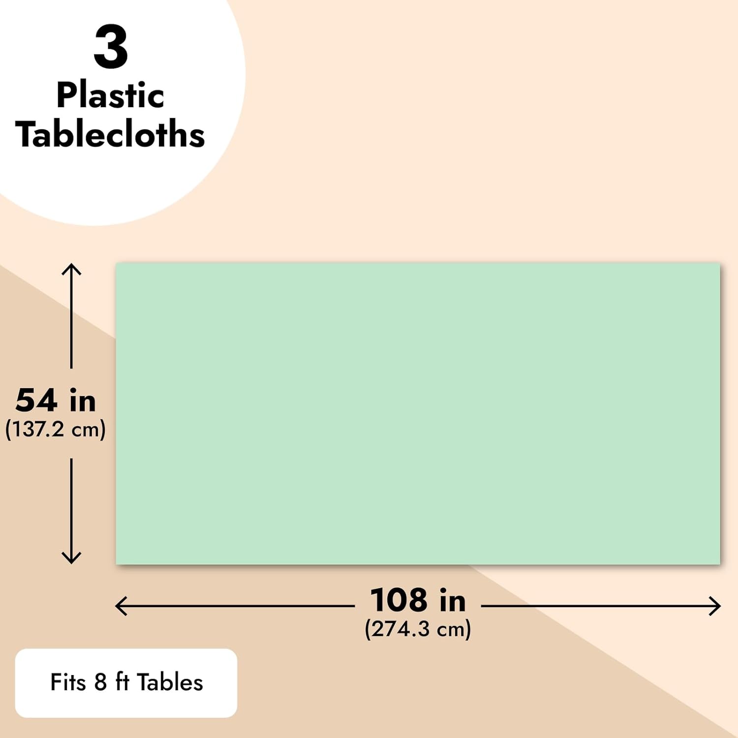 3 Pack Mint Green Plastic Rectangle Tablecloth - 54x108 for 8-Foot Tables