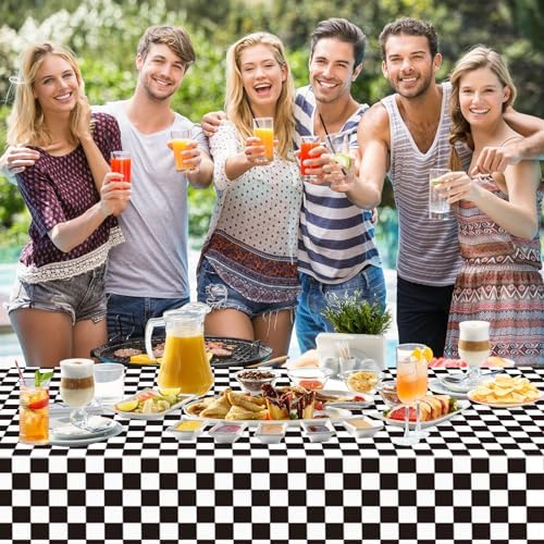 WNINK 2 Pack Black and White Checkered Party Tablecloths